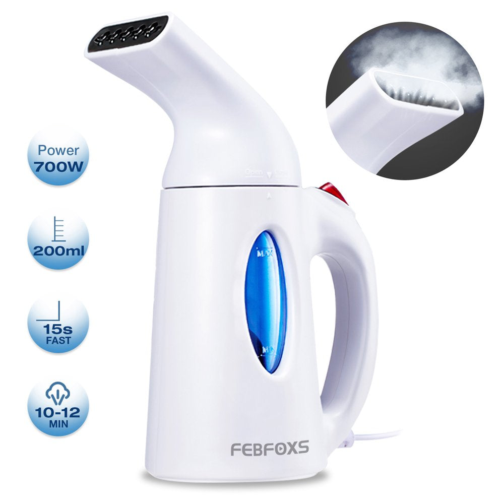 FEBFOXS Steamer for Clothes,700W Portable Garment Steamer,Auto Shut-Off Function,Wrinkles/Steam/Soften/Clean/Sterilize,White