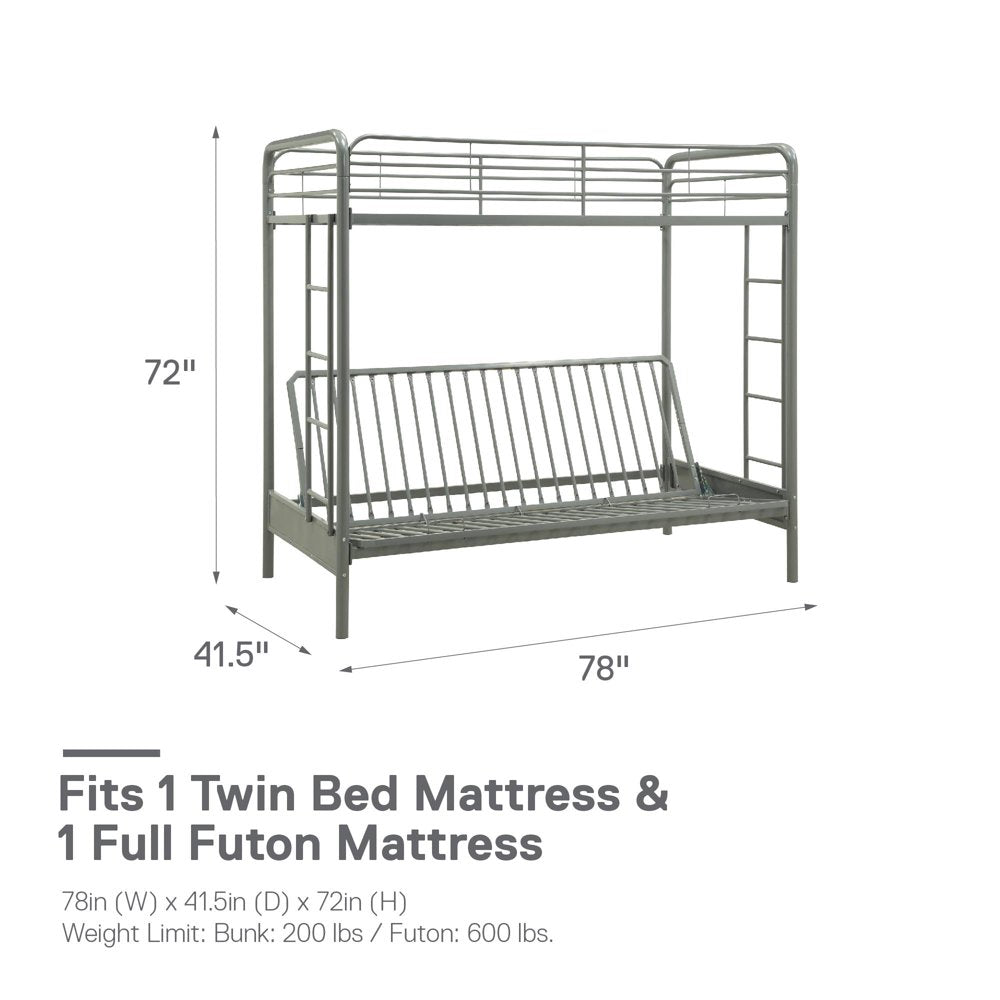 DHP Sammie Twin over Futon Metal Bunk Bed, Silver