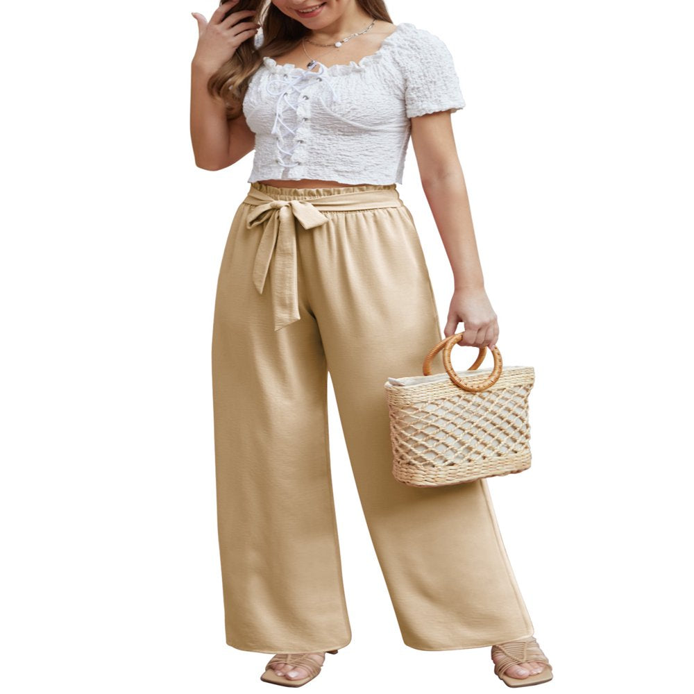 Anygrew Women Casual Wide Leg Pants High Waisted Business Work Casual Pants Loose Flowy Beach Palazzo Pants