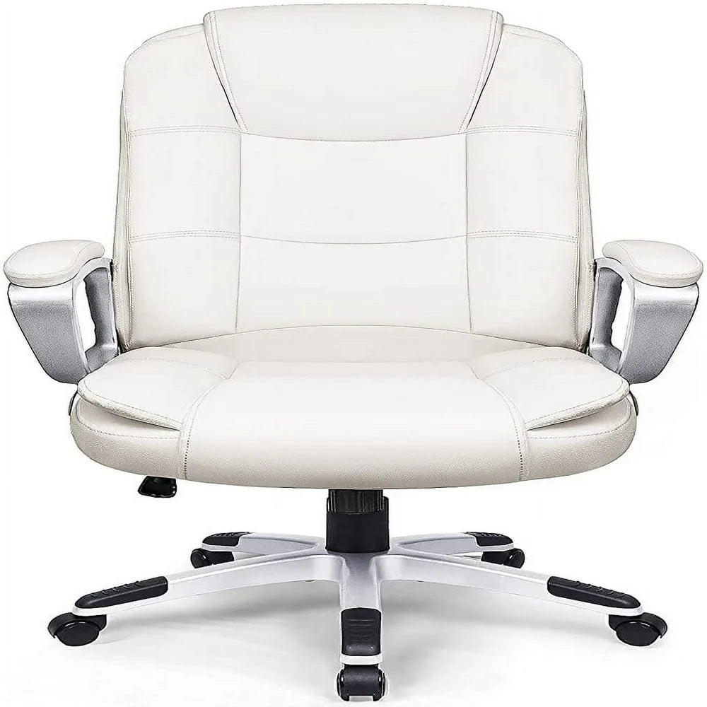 Home Office Chair, Comfortable Heavy Duty Design, Ergonomic High Back Cushion Lumbar Back Support, Computer Desk Chair, Big and Tall Chair, Adjustable Executive Leather Chair with Arms (White)