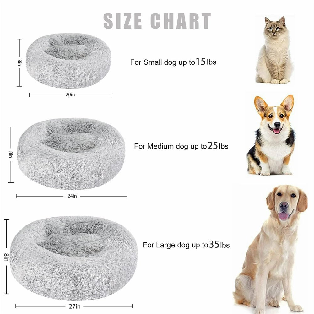 Nisrada Calming Donut Pet Bed for Dogs & Cats, 24 Inch Dog Bed for Small Melium Large Dogs, Washable-Round Pet Bed for Puppy and Kitten with Slip-Resistant Bottom (24 Inch, Light Gray)