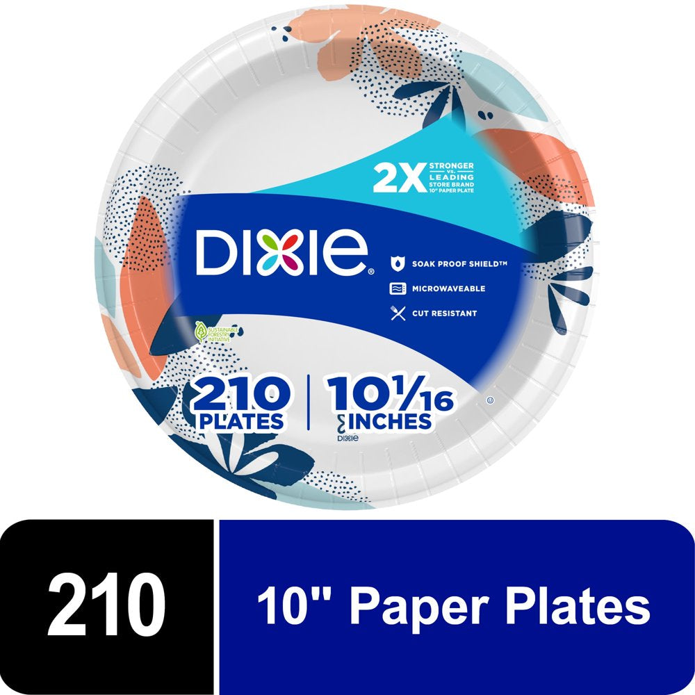 (4 Pack) Dixie Disposable Paper Plates, Multicolor, 10 In, 210 Count