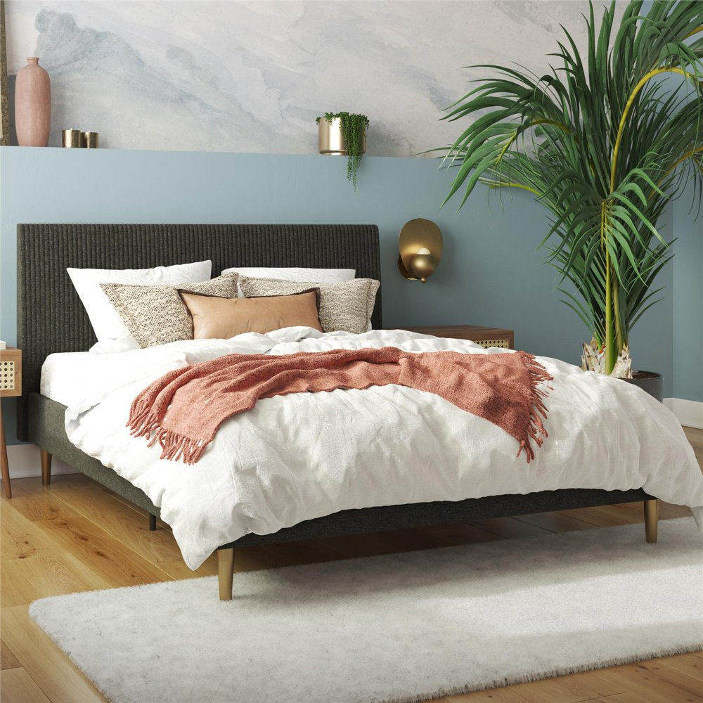 Mr. Kate Daphne Upholstered Bed with Headboard and Modern Platform Frame, Full, Dark Gray Linen