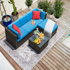 LACOO 5 Pieces Patio Sectional Set PE Rattan All-Weather Conversation Set with Table Blue 83" L X 55" W X 25" H