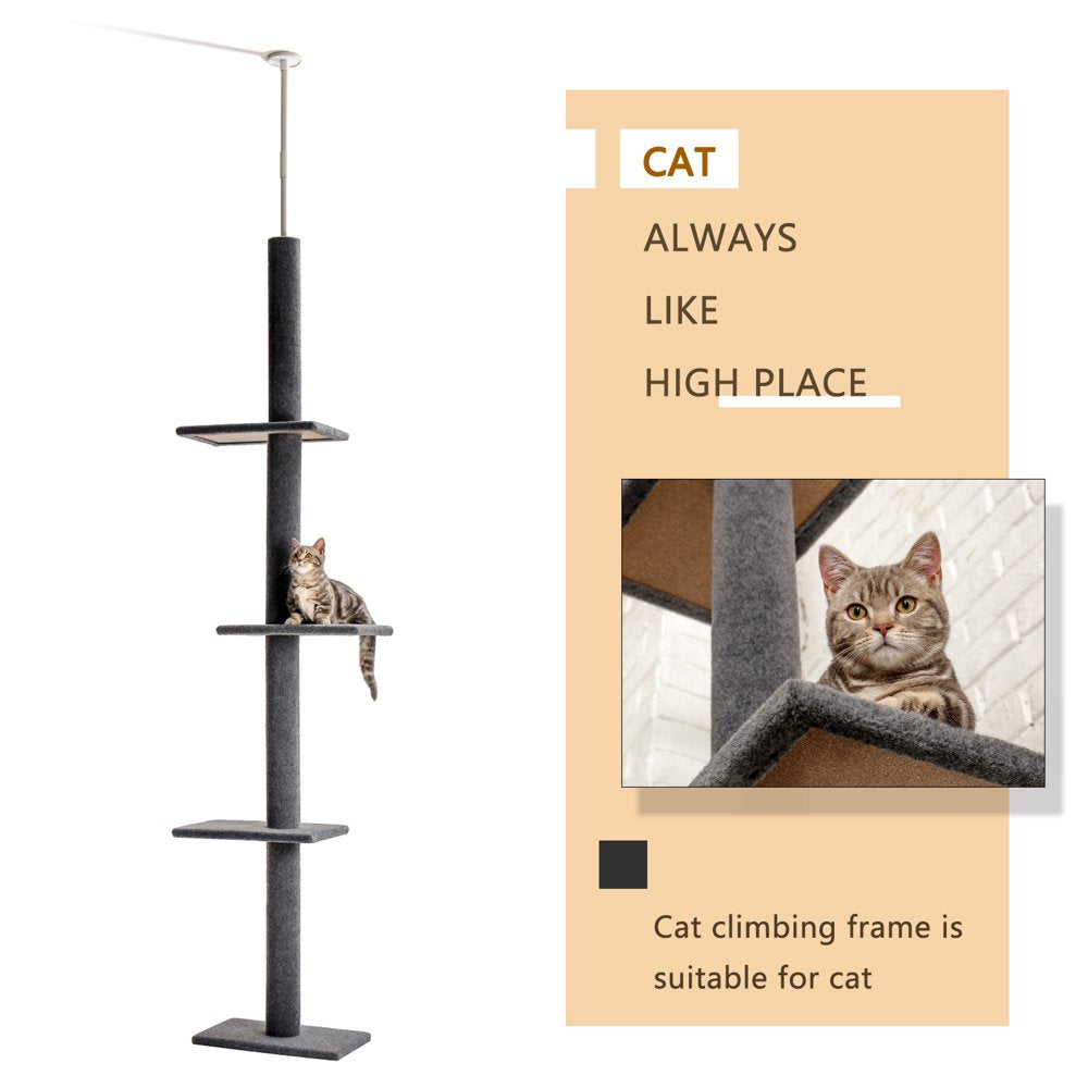 PAWZ Road Cat Tree Floor to Ceiling 105"-In 4 Tier Cat Tree Tower Cat Climbing Posts, Gray