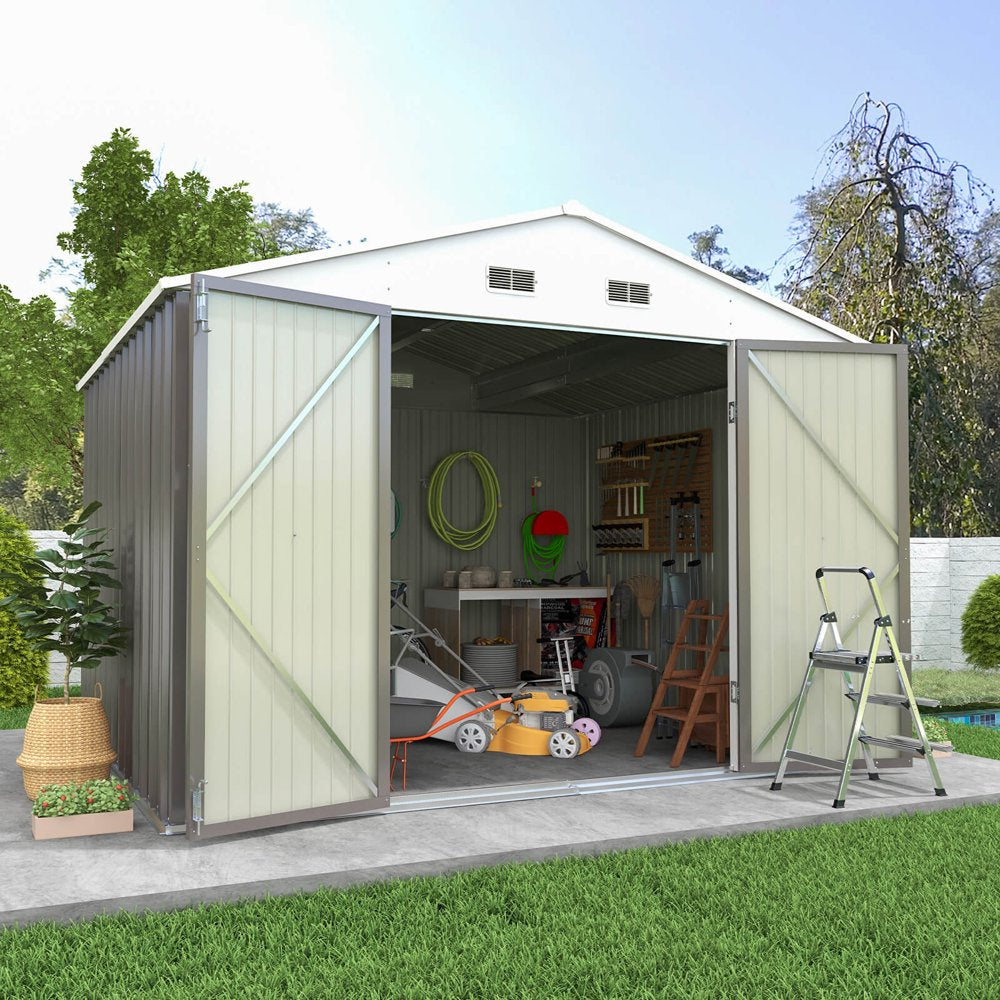 Patiowell Size Upgrade 10 X 8 Ft. Outdoor Storage Metal Shed with Sloping Roof and Double Lockable Door, Gray