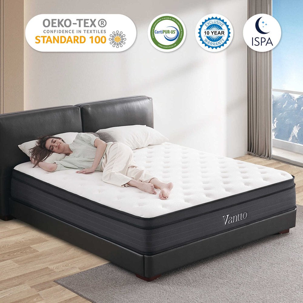 Vantto Queen Mattress, 12 Inch Hybrid Memory Foam Mattress in a Box, Pressure Relief, Certipur-Us