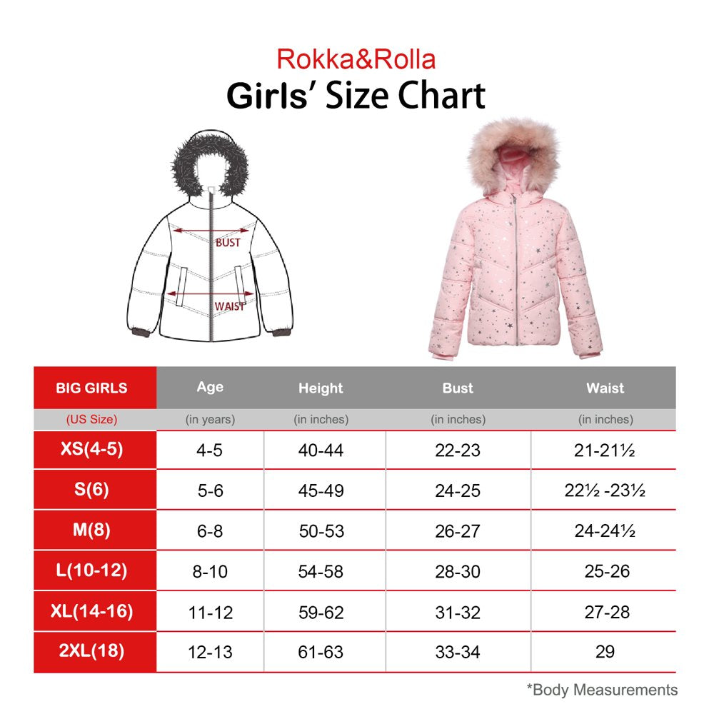 Rokka&Rolla Girls' Heavy Winter Puffer Jacket Bubble Coat, Sizes 4-16