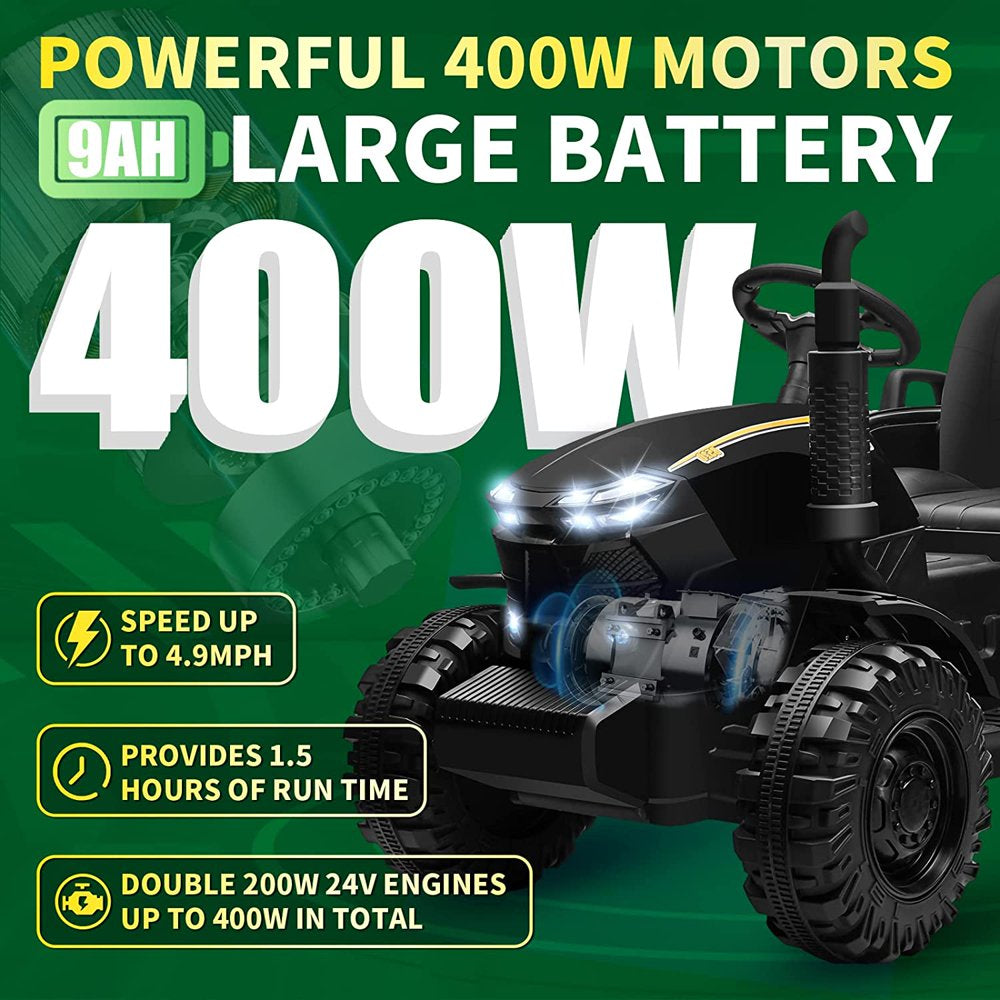 Joyracer 24 Volt Ride on Toys with Remote Control, 400W Motor, 9AH Battery Powered Ride on Tractor, 6-Wheel Big Car W/ Tipping Bucket Trailer, 3 Speeds,Led Lights, MP3/USB Music for Big Kids, Black