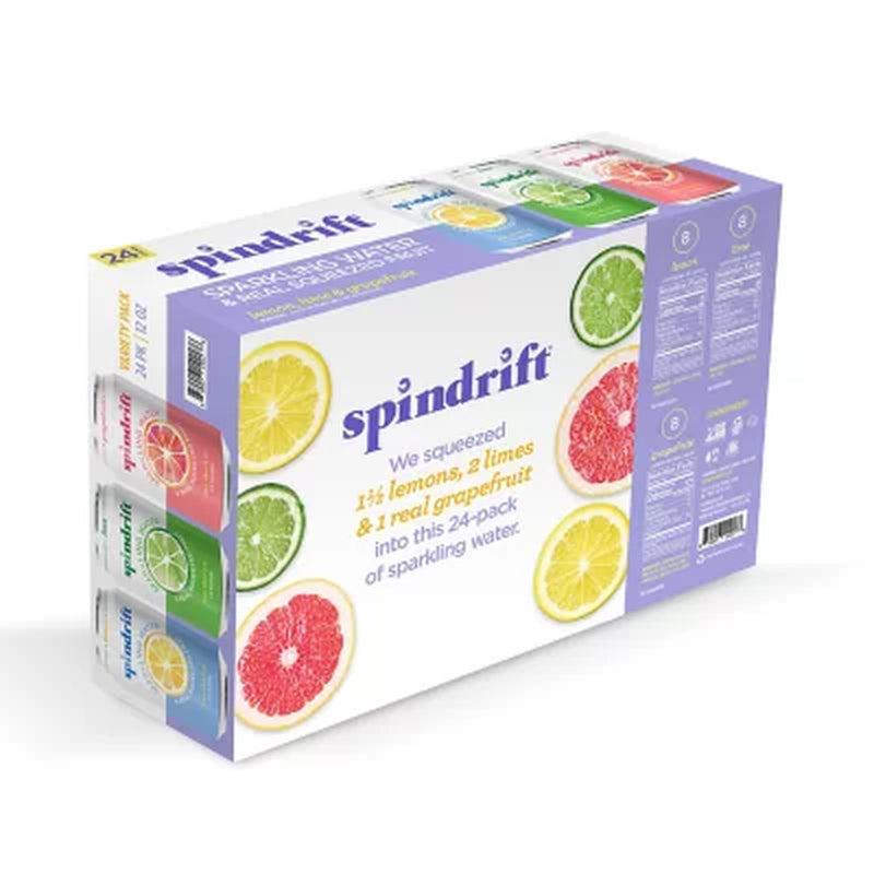 Spindrift Sparkling Water with Real Squeezed Fruit, Variety Pack (12 Fl. Oz., 24 Pk.)