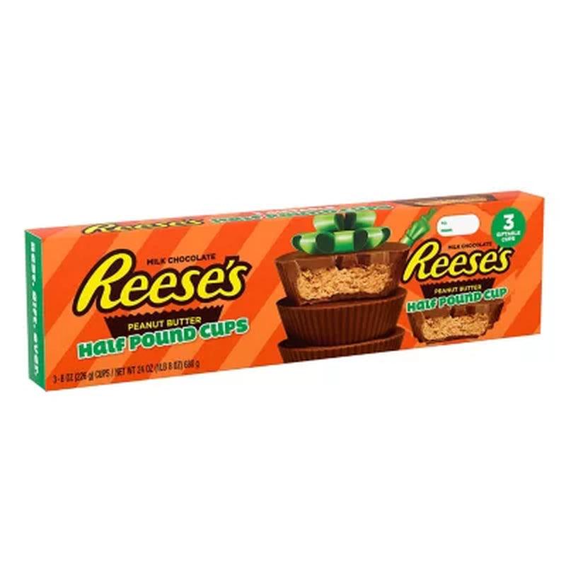 REESE'S Milk Chocolate Peanut Butter Half-Pound Cups, Christmas Candy Pack (24 Oz., 3 Ct.)