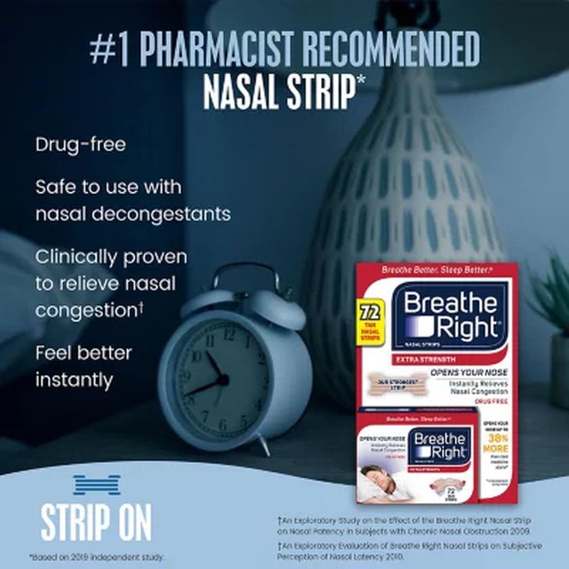 Breathe Right Nasal Strips, Extra Strength Tan, Help Stop Snoring, for Sensitive Skin (72 Ct.)