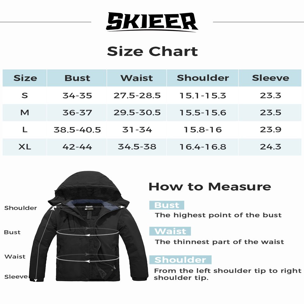 Skieer Women'S Waterproof Ski Jacket Windproof Rain Jacket Winter Warm Hooded Coat Black Large