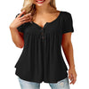 Amoretu Women plus Size Tunic Top Short Sleeve Casual Henley Shirt Black 4XL