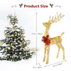 Ktaxon 4Ft Lighted Christmas Glittering Reindeer with Red Bow, Outdoor Holiday Mesh Standing Buck Deer Decorations- Gold