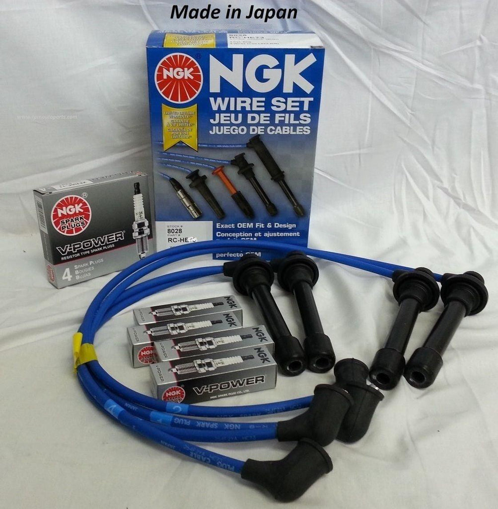 Set of 4 Spark Plugs NGK + Spark Plug Wire Set For: Honda Civic 1.6 Liter