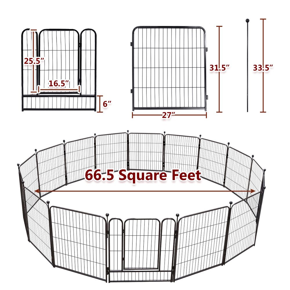 Pawgiant Dog Playpen, Heavy Duty Metal Dog Exercise Playpen Fence for Indoor & Outdoor, 16 Panels & 32'' Height