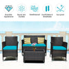 Costway 8PCS Rattan Patio Cushioned Sofa Chair Coffee Table Turquoise