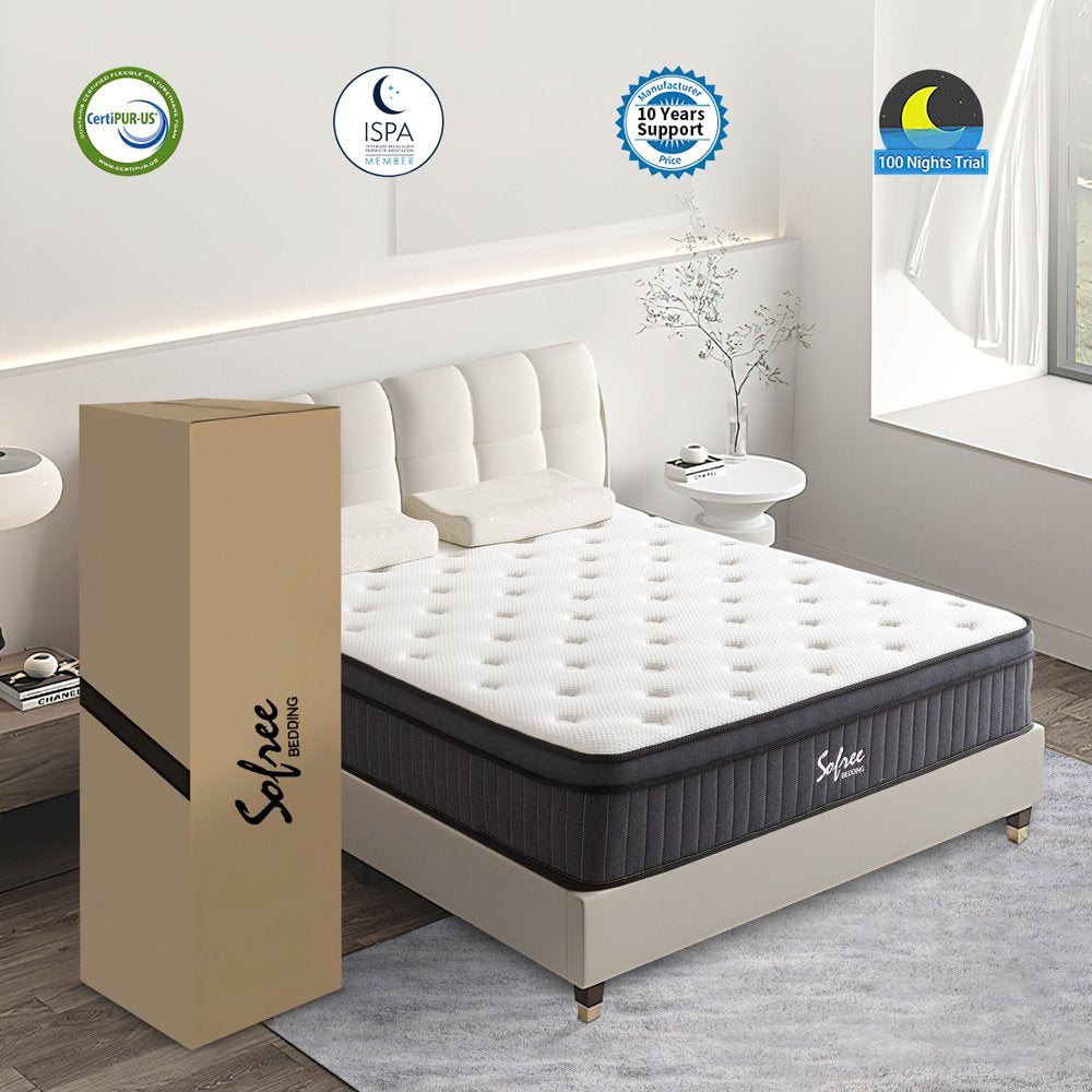 Sofree Bedding Full Mattress, 10 Inch Memory Foam Mattress in a Box, Individual Pocket Spring Mattress with Motion Isolation and Pressure Relief, Medium Firm, Certipur-Us