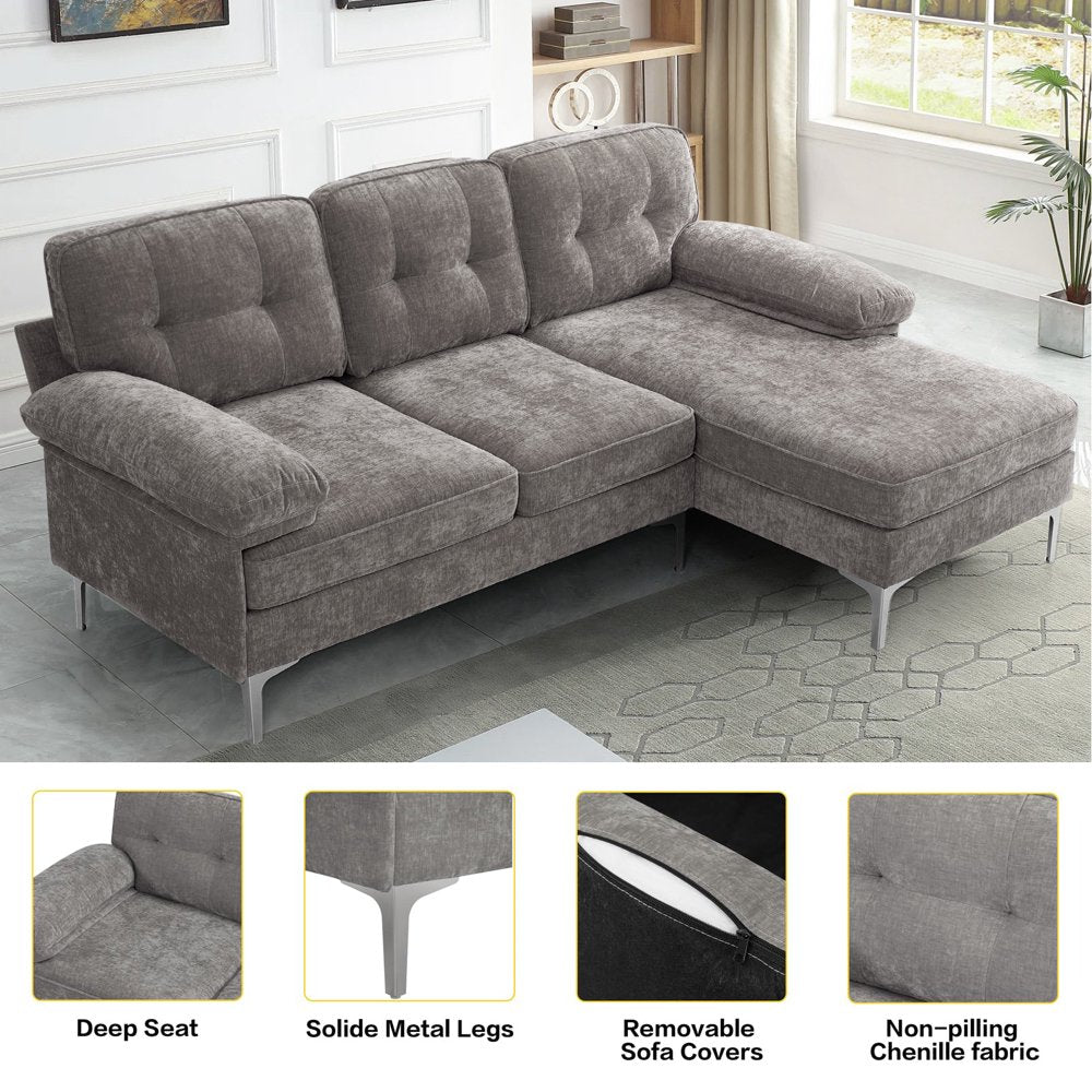 INGALIK Convertible Sectional Sofa Couch, Convertible L Shaped Couch with Reversible Chaise, Sectional Couch for Small Space Apartment, 3 Seater, Grey