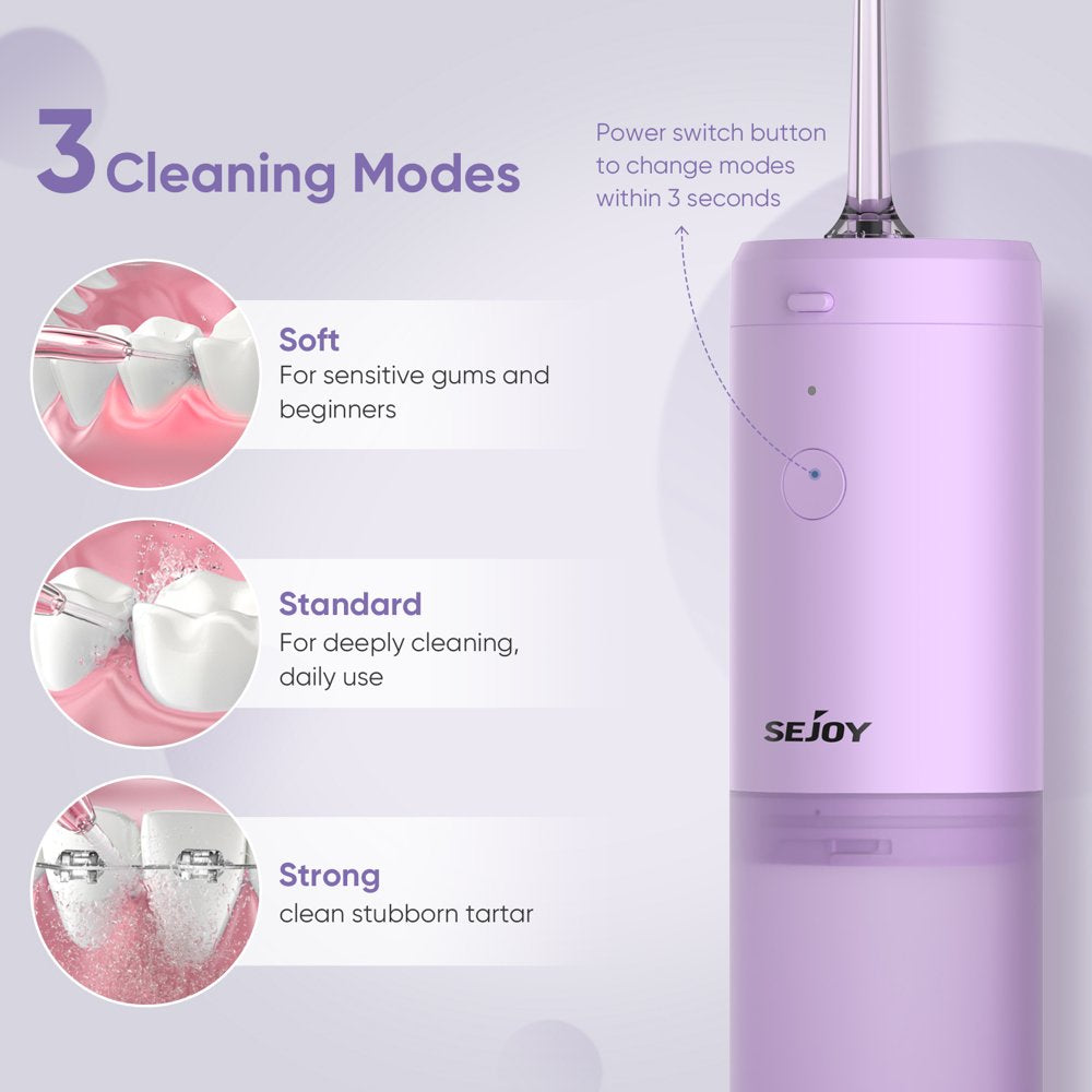 Sejoy Cordless Water Flosser, Rechargeable Portable Oral Irrigator Teeth Cleaner, Purple