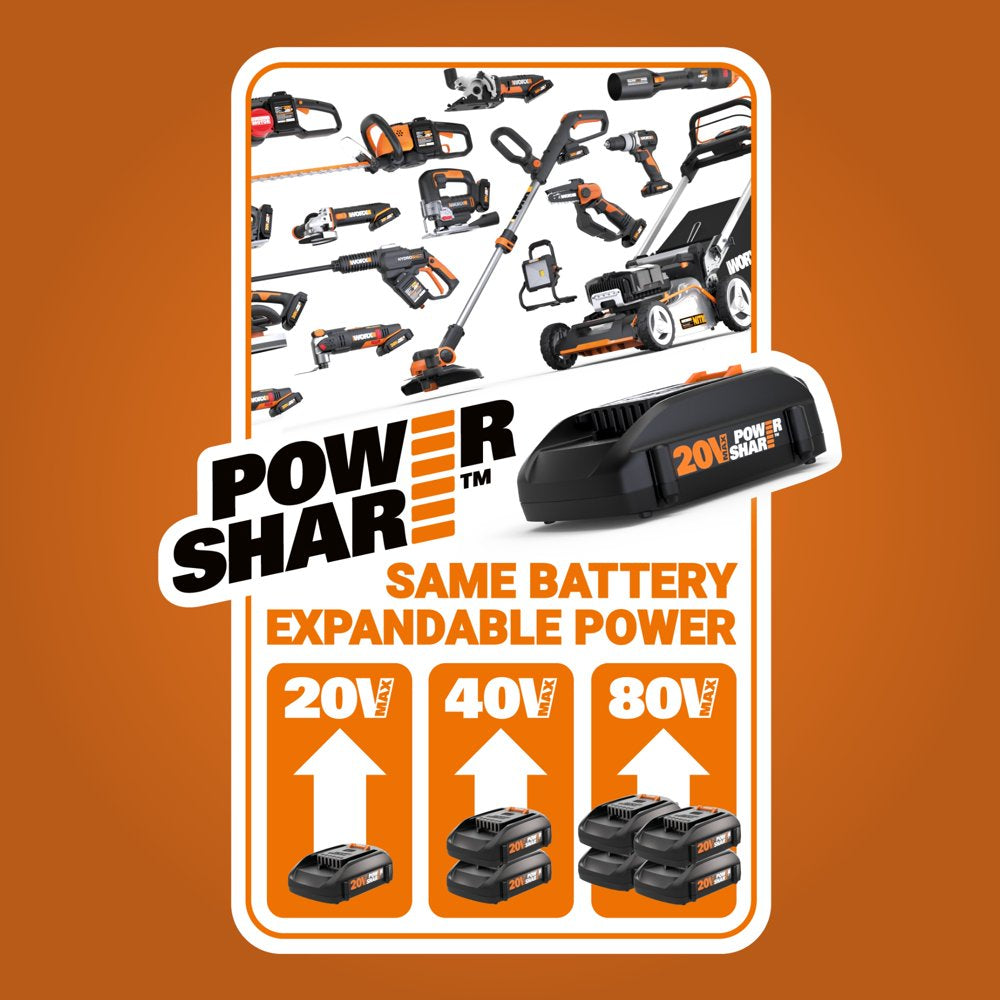 Worx WO7131.1 40V Power Share 20" Cordless Snow Blower with Brushless Motor (4 Batteries & Charger Included)