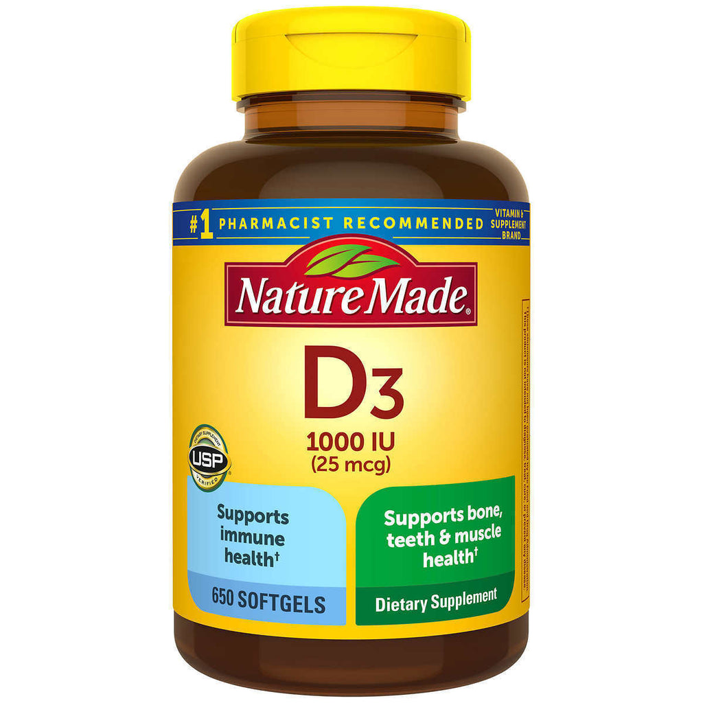 Nature Made Vitamin D3 25 Mcg. 1000 IU 650 Softgels Exp. 08/2025