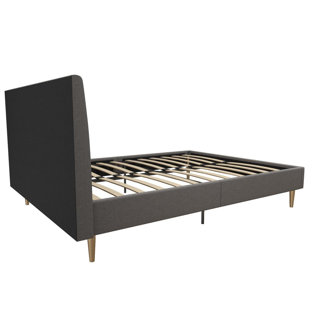 Mr. Kate Daphne Upholstered Bed with Headboard and Modern Platform Frame, Full, Dark Gray Linen