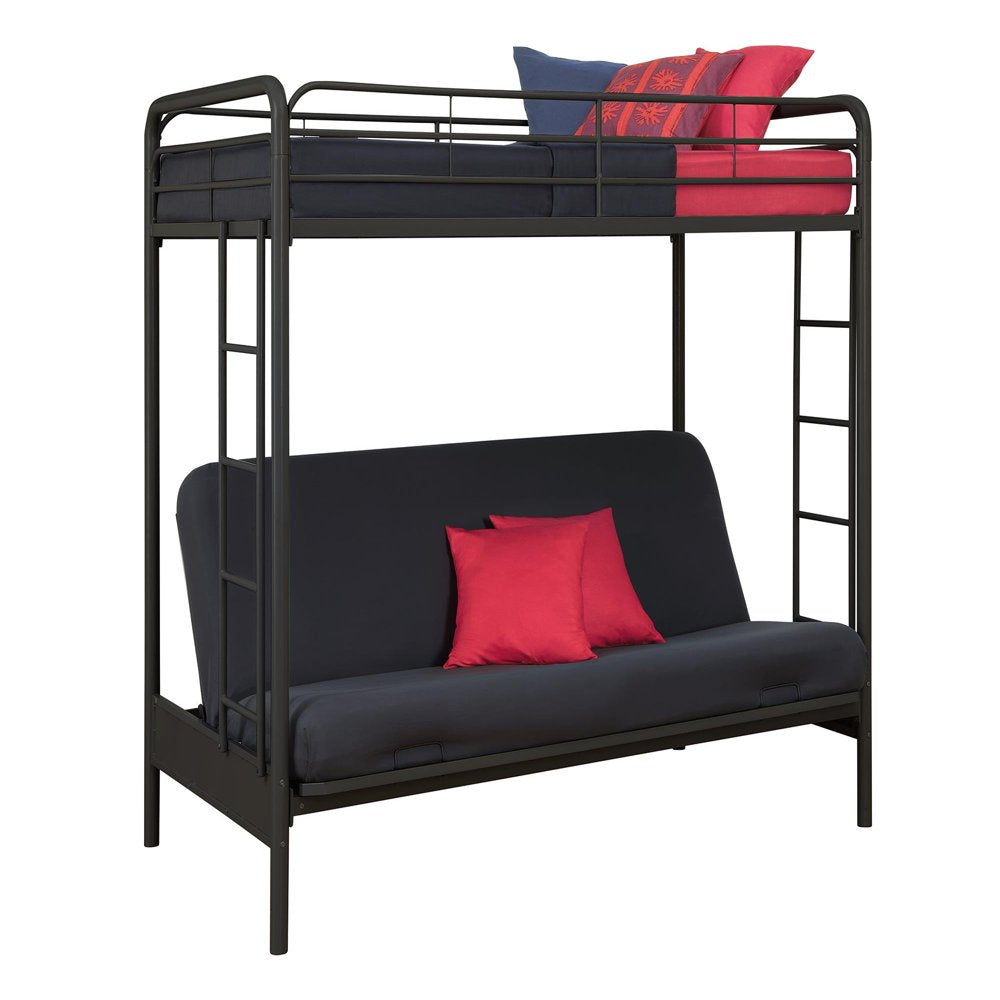 DHP Sammie Twin over Futon Metal Bunk Bed, Black