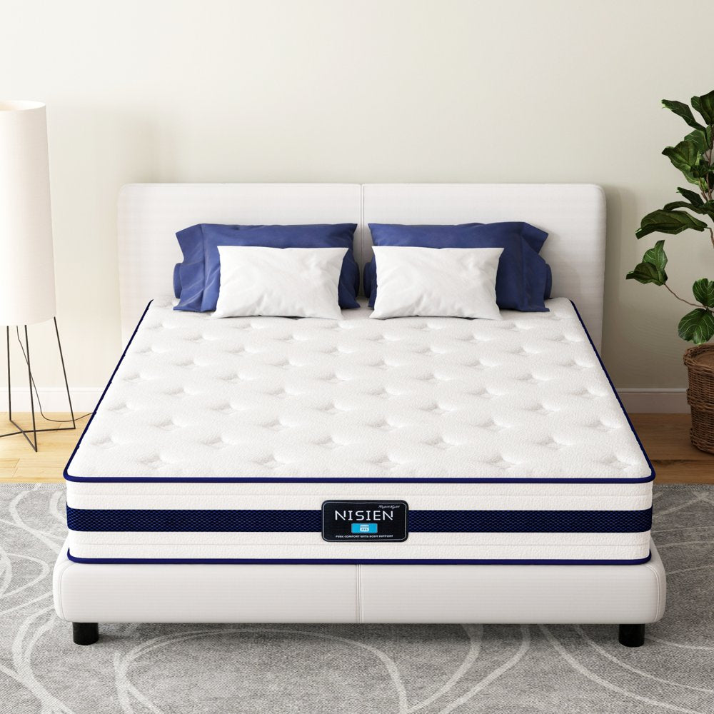 Nisien Queen Mattress, 10 Inch Innerspring Hybrid Mattress in a Box with Gel Memory Foam,Pocket Spring Mattress, Pressure Relief, Medium Firm Support,60"*80"*10",100-Night Free Trial