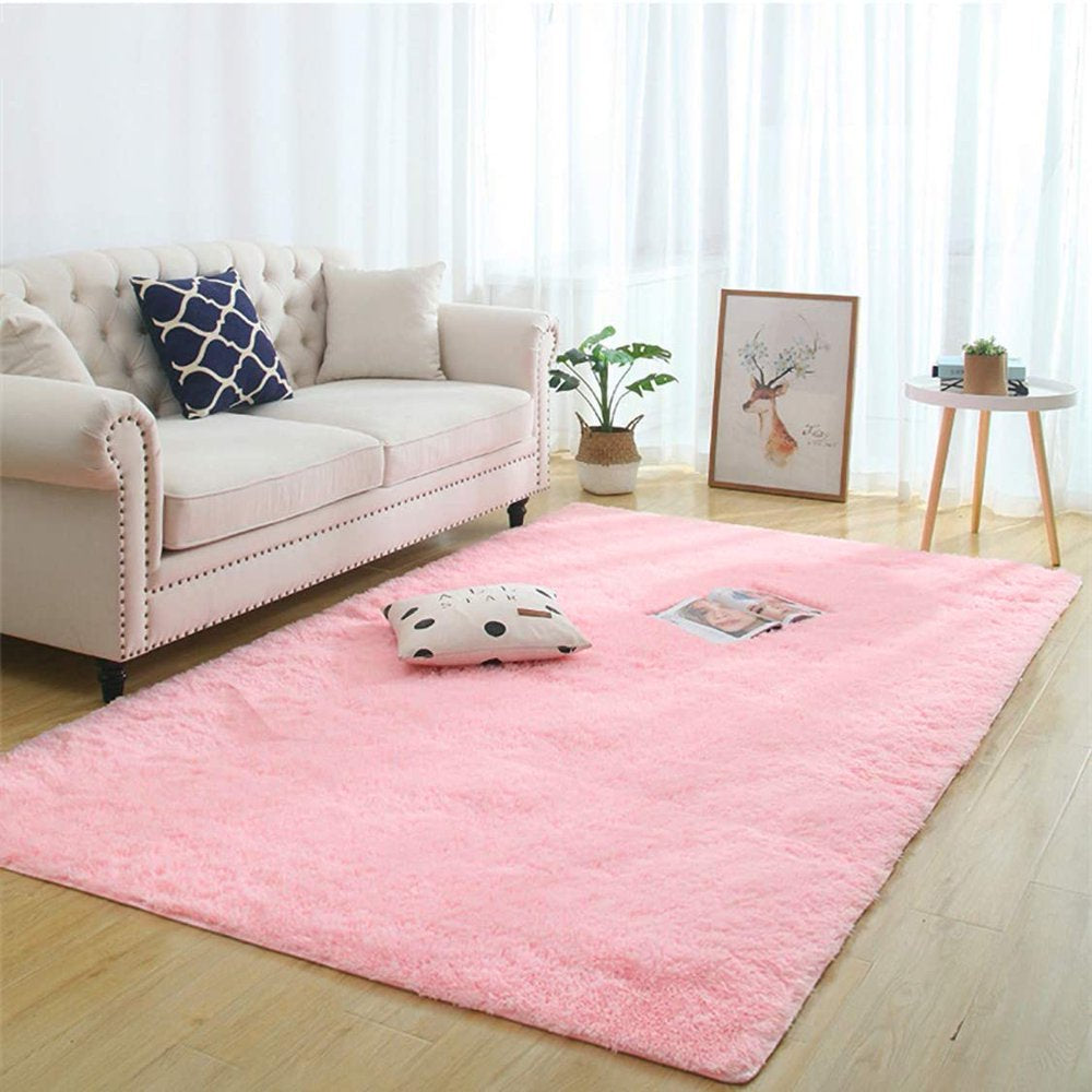 Lochas Soft Shag Carpet Fluffy Rug for Living Room Bedroom Big Area Rugs Floor Mat, 4'X6',Pink