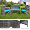 Costway 4PCS Patio Rattan Furniture Set Conversation Glass Table Top Cushioned Sofa Outdoor Turquoise