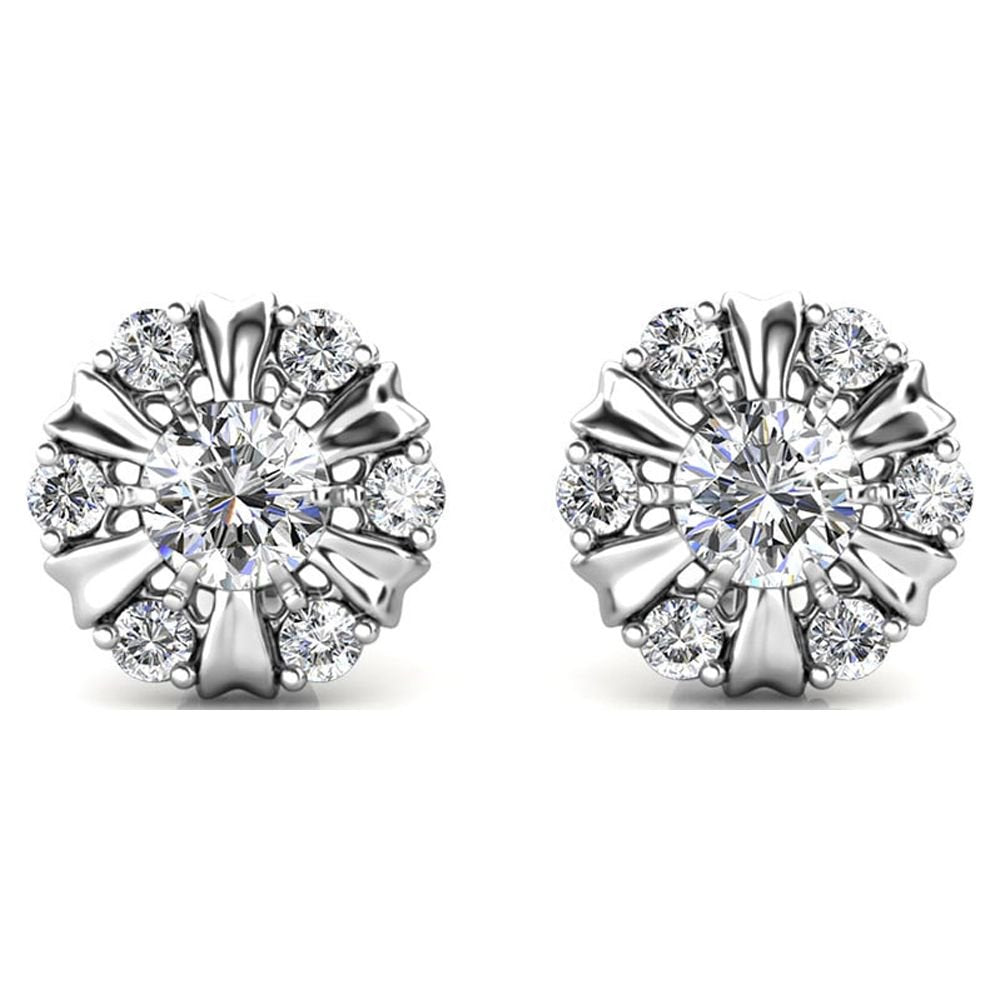 Cate & Chloe Millie 18K White Gold Plated Silver Earrings with Crystals | Stud Earrings for Women, Girls, Jewelry Gift for Her