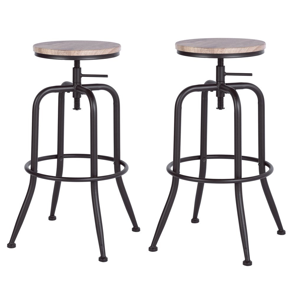 Homy Casa Adjustable Height Swivel Wood Style round Bar Stool, Set of 2, Oak