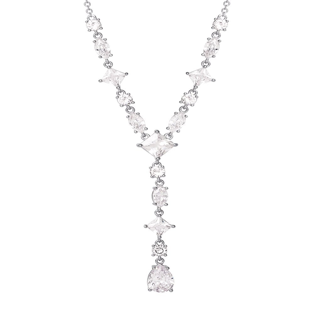 Believe by Brilliance Fine Silver Plated Cubic Zirconia Y Drop Necklace, 18" +2"