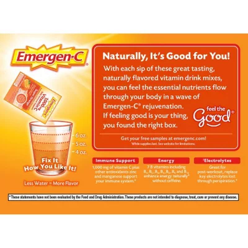 Emergen-C Variety Pack Dietary Supplement Drink Mix with 1000 Mg Vitamin C - Super Orange, Raspberry, and Tangerine (29.1 Oz., 90 Ct.)