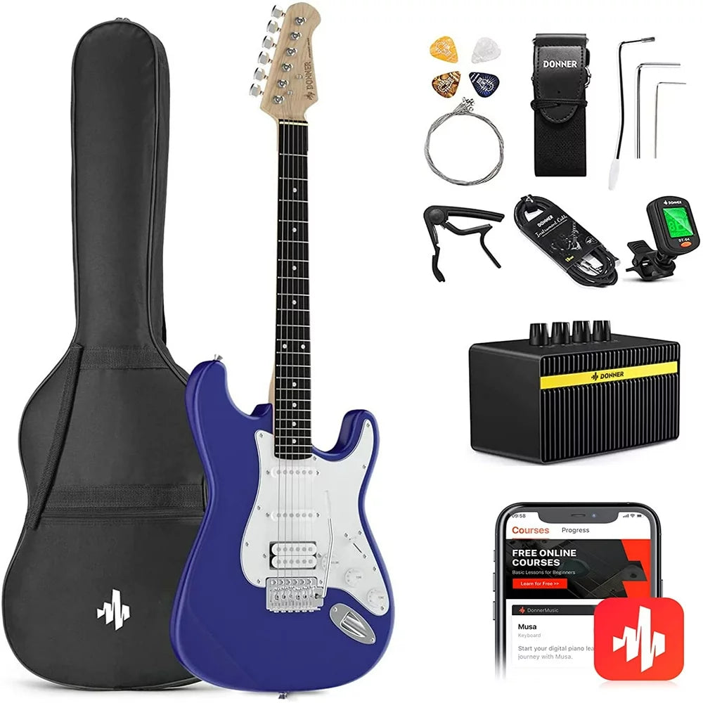 Donner 11-Pieces 39" Beginner Electric Guitar Solid Body Sapphire Blue