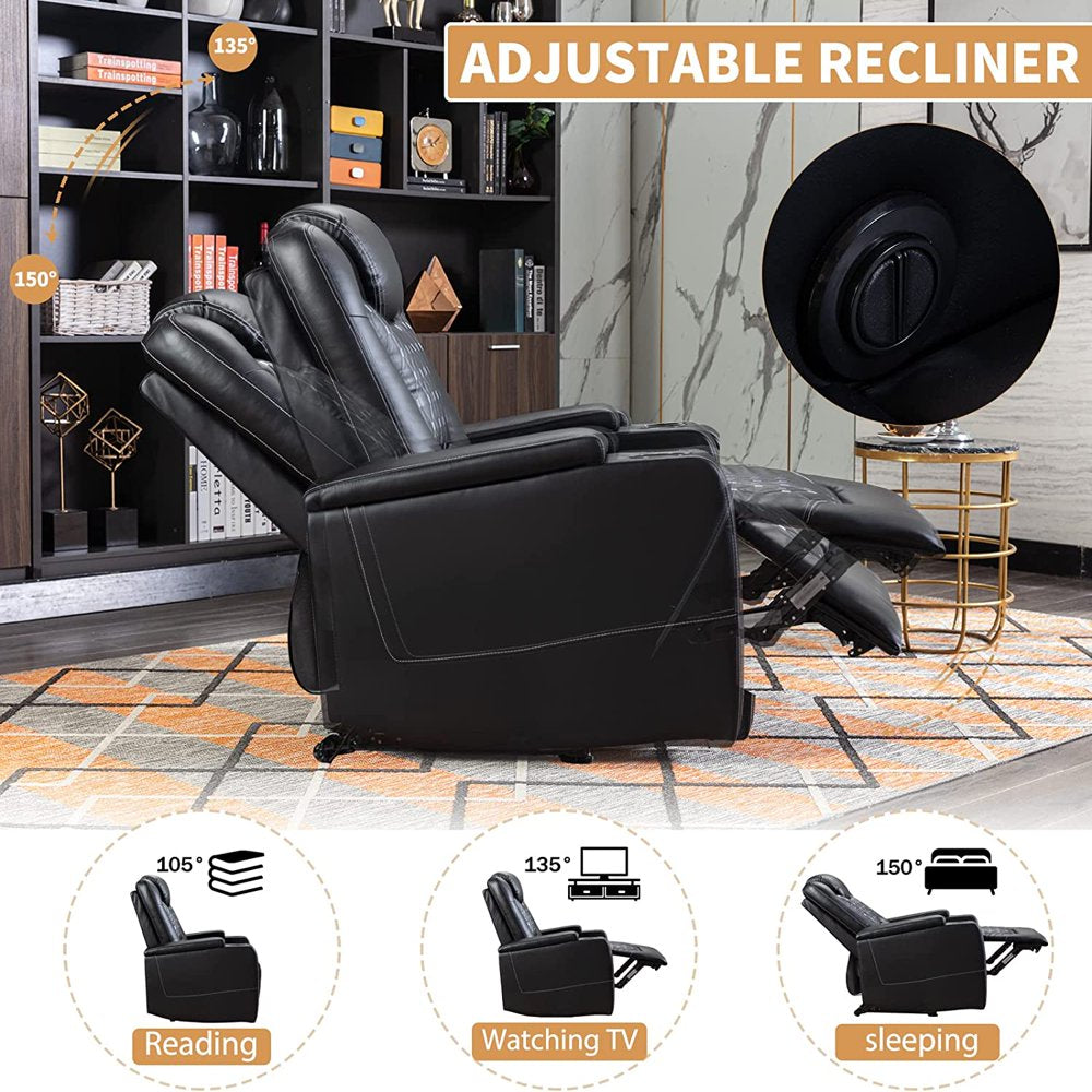 Bonzy Home Overstuffed Electric Home Theater Seating PU Leather Reclining Furniture with with USB Ports and Cup Holders and Hidden Arm Storage - Black