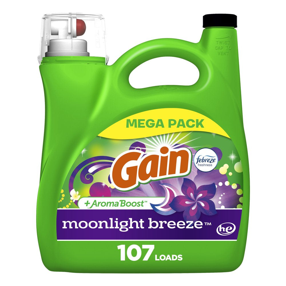 Gain + Aroma Boost Liquid Laundry Detergent, Moonlight Breeze Scent, 107 Loads, 154 Fl Oz, HE Compatible