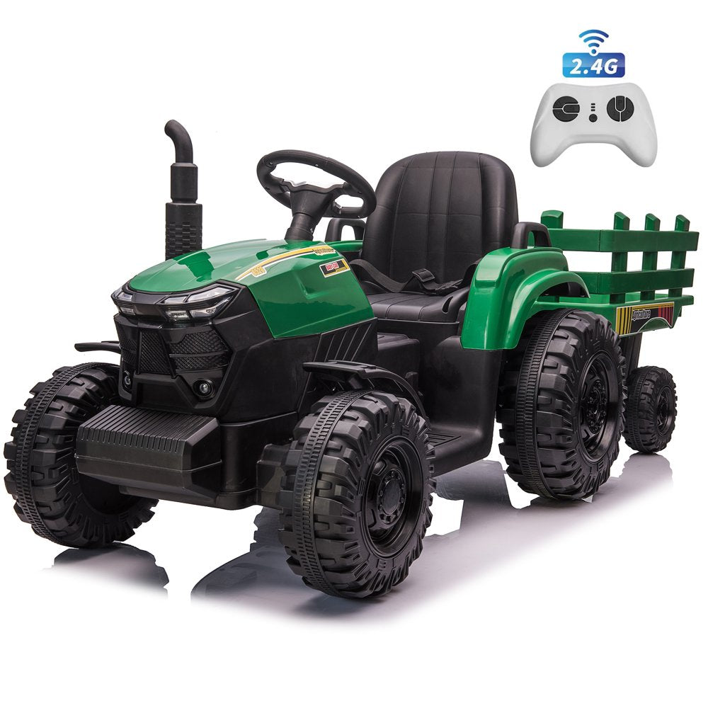 Joyracer 24V Kids Ride on Tractor Car with Remote Control 400W Motor, 9 AH Battery Powered Ride on Toy Truck Motorized Vehicle with Trailer, 3 Speeds,Led Lights, MP3/USB Music for Big Kids, Green