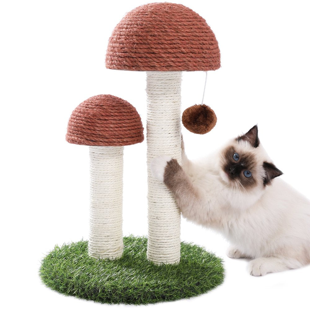 PAWZ Road 2 Mushrooms Cat Scratching Post 19" Sisal Claw Scratcher for Kittens and Small Cats, Brown