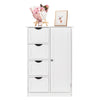 Ktaxon Wooden Bathroom Floor Cabinet,Side Storage Organizer Cabinet with 4 Drawers,1 Cupboard & 2-Shelves,Mdf,White