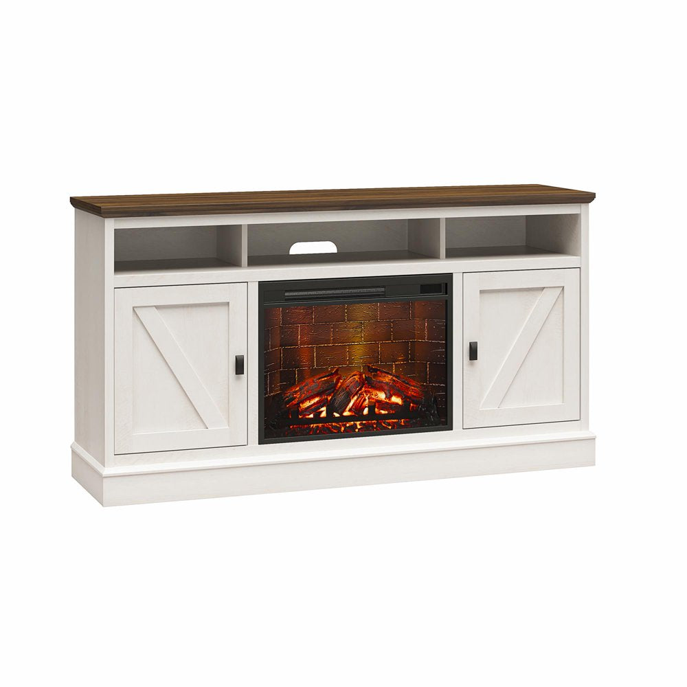 Ameriwood Home Ashton Lane Electric Fireplace TV Stand for Tvs up to 65", Magnolia Oak/Columbia Walnut