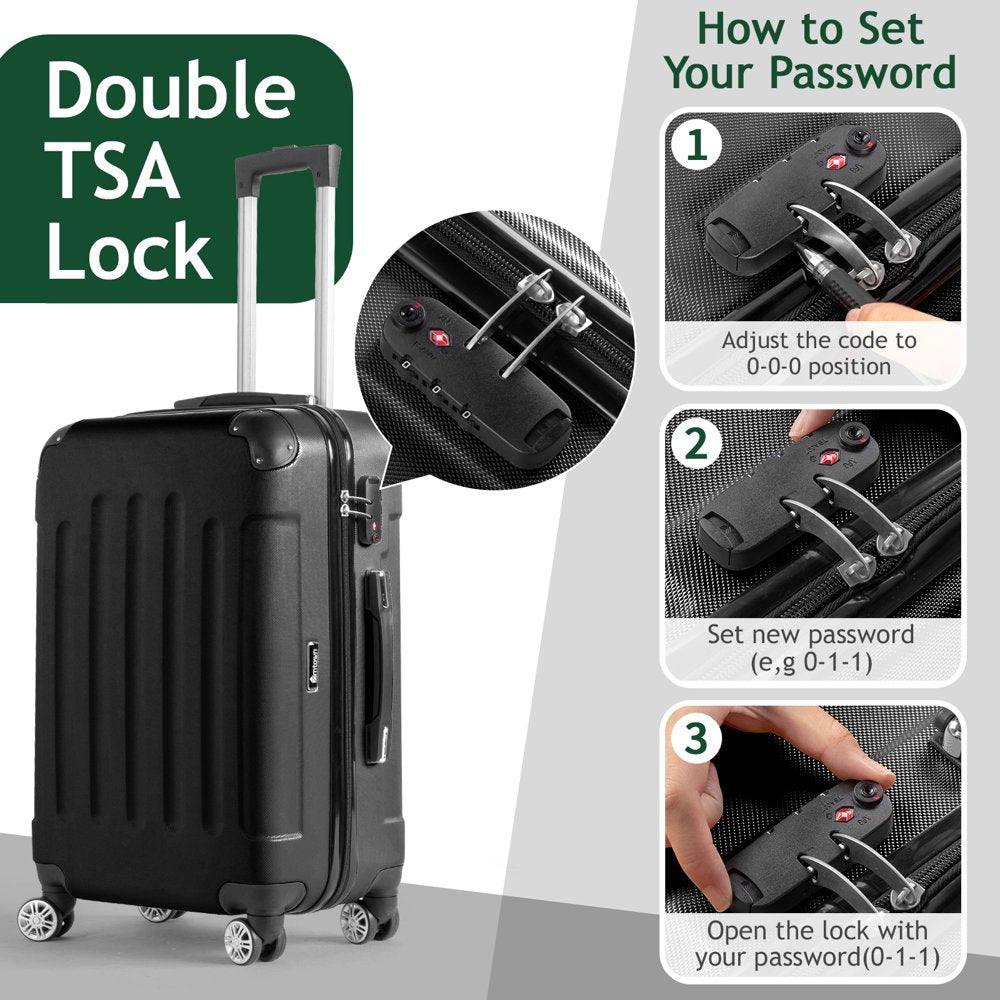 Zimtown Hardside Lightweight Spinner Black 3 Piece Luggage Set with TSA Lock