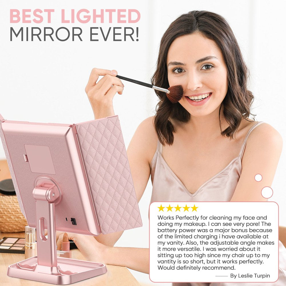 Airexpect Makeup Mirror Vanity Mirror with 1 X 2 X 3 X Magnification Vanity Mirror with 72 Leds Touch Control Dual Power Supply Portable Cosmetic Mirror, Women Gift, Pink