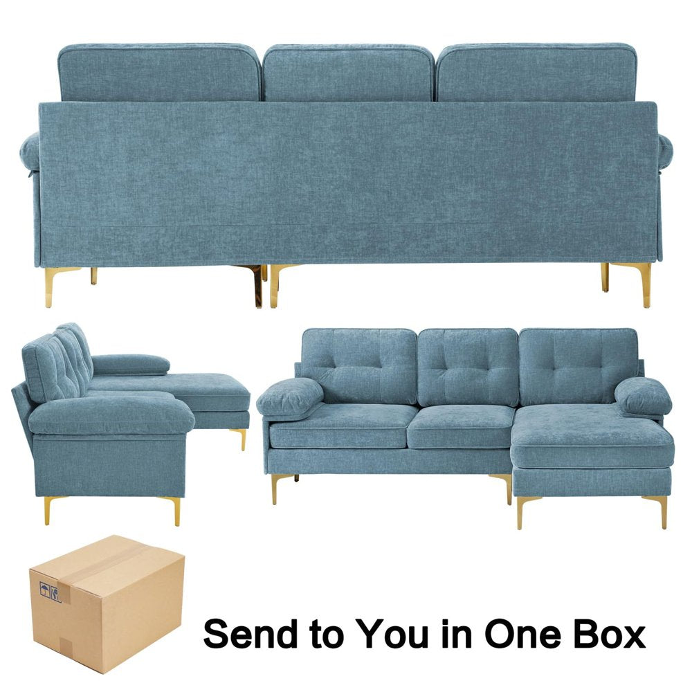 INGALIK Convertible Sectional Sofa Couch, Convertible L Shaped Couch with Reversible Chaise, Sectional Couch for Small Space Apartment, 3 Seater, Light Blue