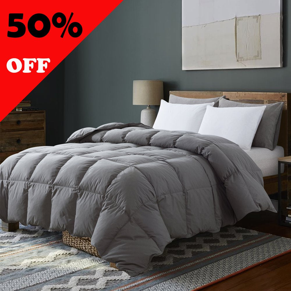 Whatsbedding down Feather Comforter Duvet Insert Cotton Grey Goose Duck Feather down Comforter All Season Solid, Twin