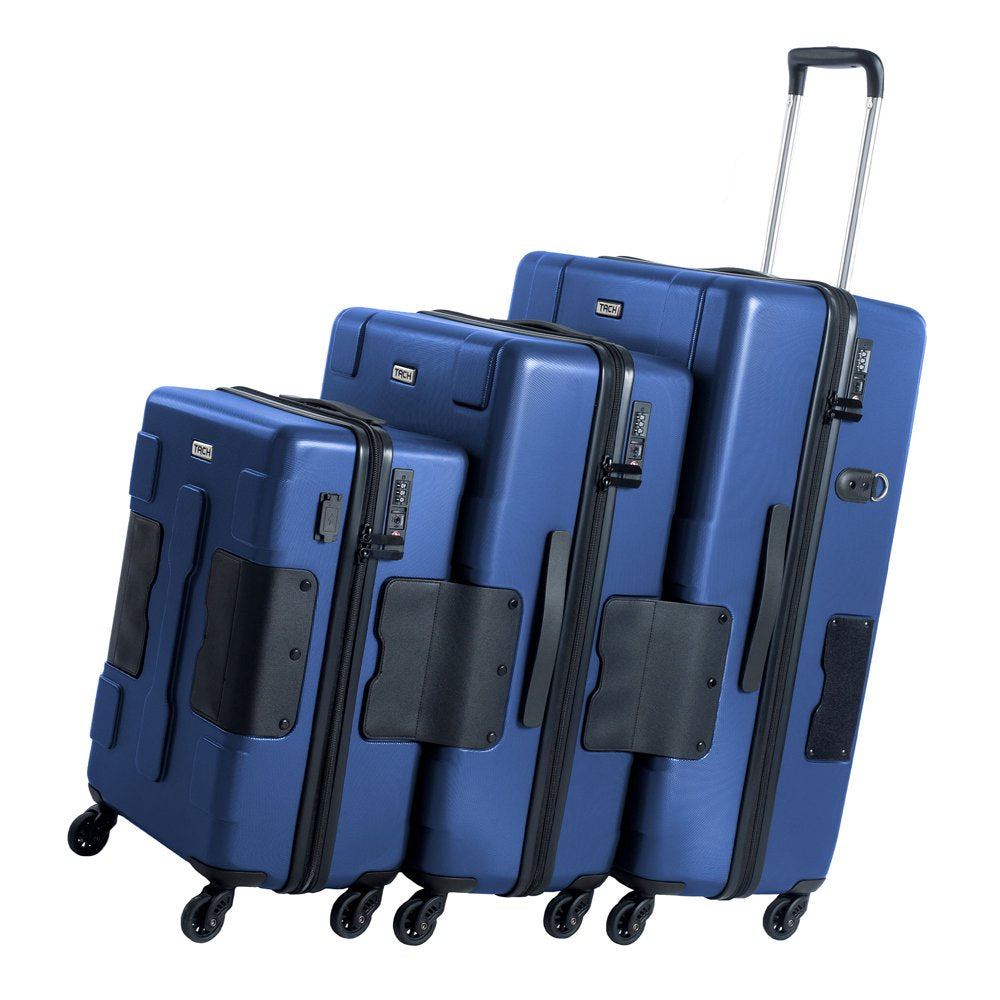 TACH V3 Lightweight 3Pc Hardside Luggage Suitcase Set W/Charge Ports, Blue