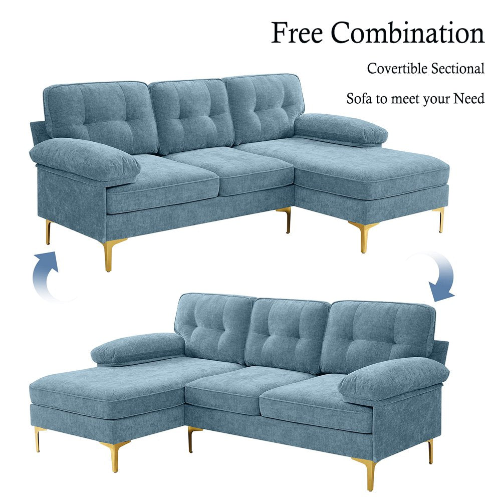 INGALIK Convertible Sectional Sofa Couch, Convertible L Shaped Couch with Reversible Chaise, Sectional Couch for Small Space Apartment, 3 Seater, Light Blue