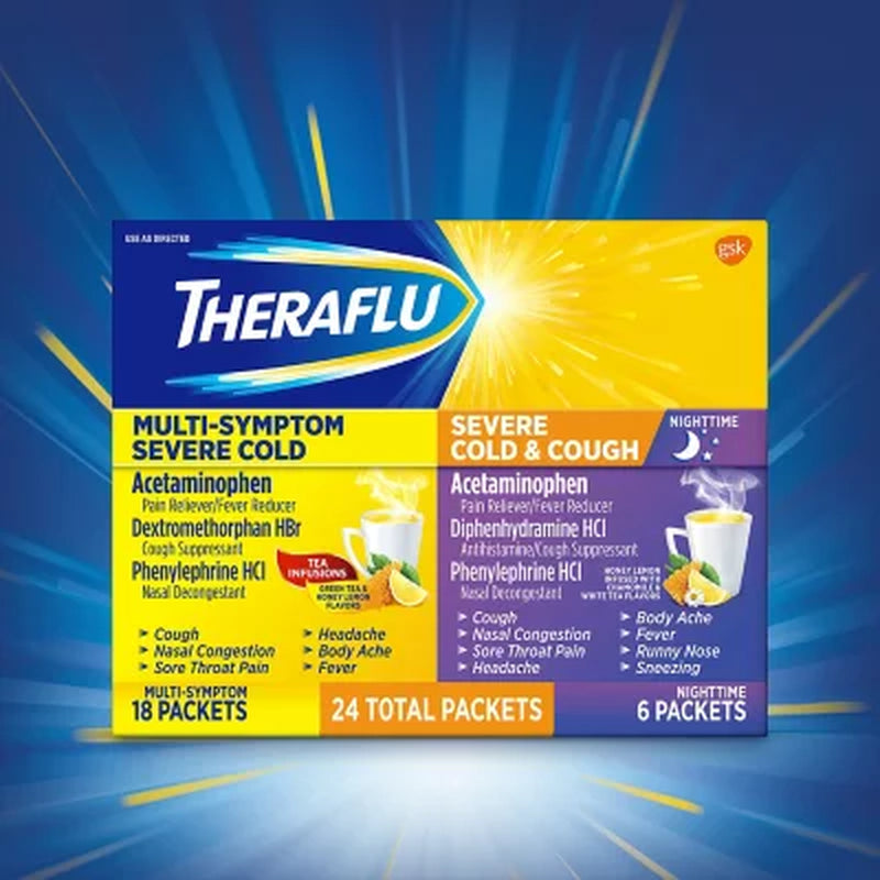 Theraflu Multisymptom Severe Cold Relief Medicine/Nighttime Severe Cold & Cough Relief Medicine Powder (24 Pk.)